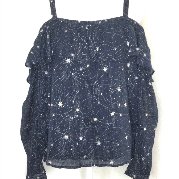 Floreal Spaghetti Straps off the Shoulder Long Sleeves Ruffled Top. - Picture 2 of 9